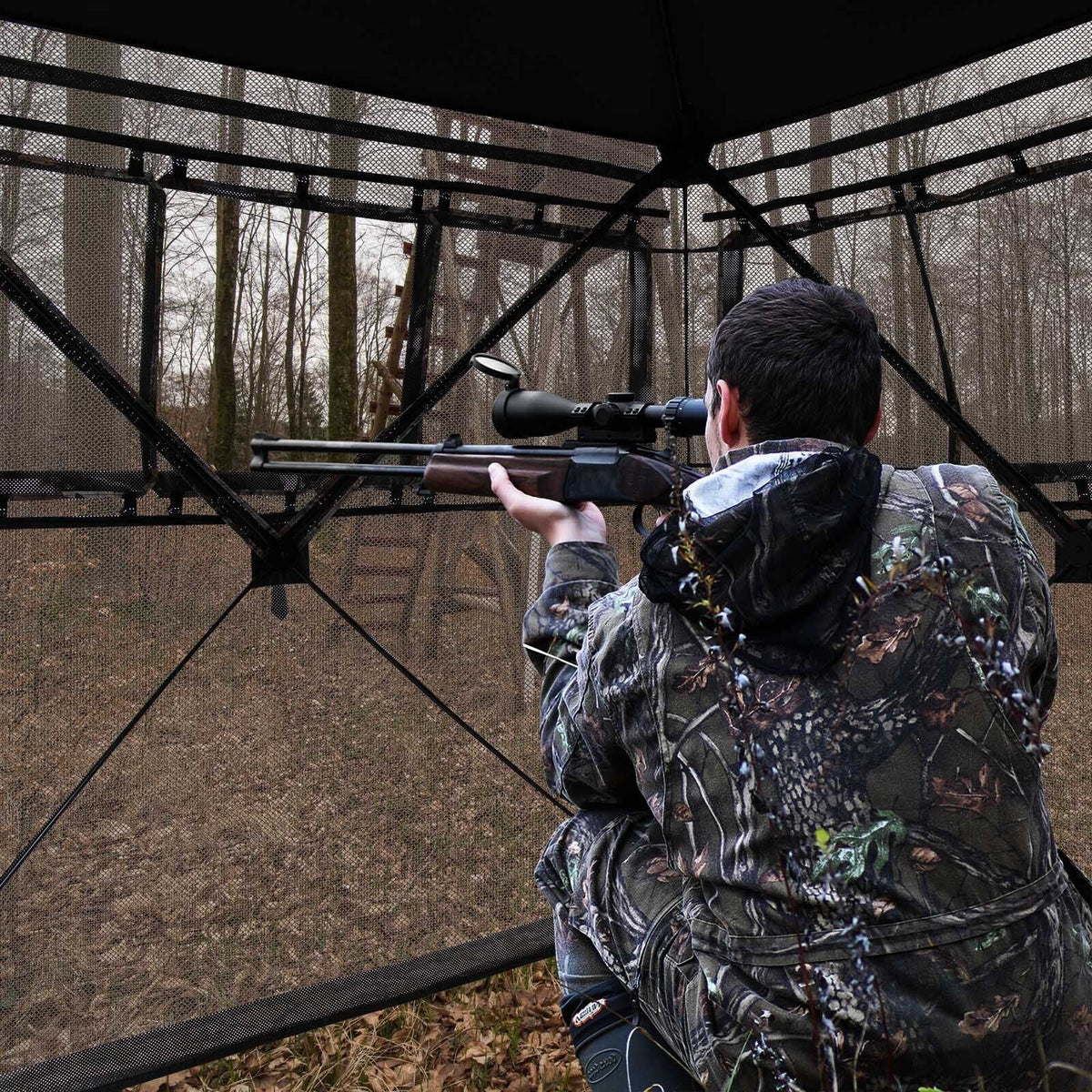 2-3 Person Hunting Blind Portable Pop Up Ground Tent with Carry Bag and Storage Pocket view 3