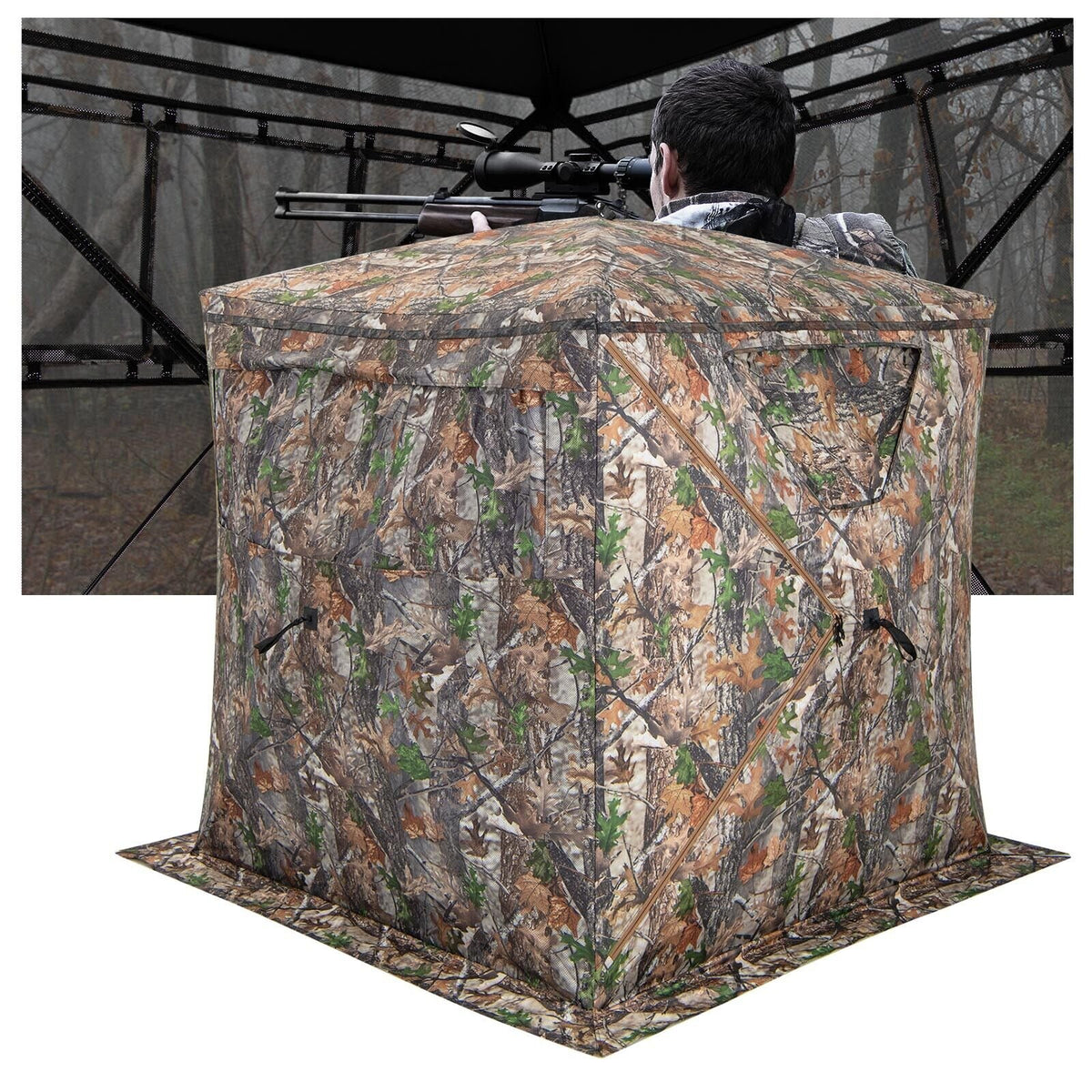 2-3 Person Hunting Blind Portable Pop Up Ground Tent with Carry Bag and Storage Pocket view 4