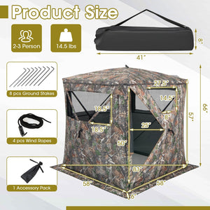 2-3 Person Hunting Blind Portable Pop Up Ground Tent with Carry Bag and Storage Pocket view 5