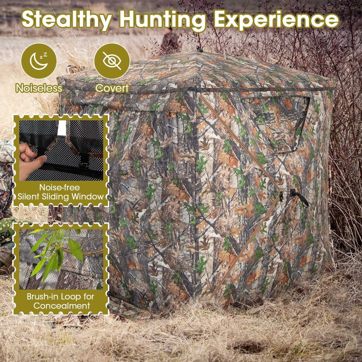 2-3 Person Hunting Blind Portable Pop Up Ground Tent with Carry Bag and Storage Pocket view 6