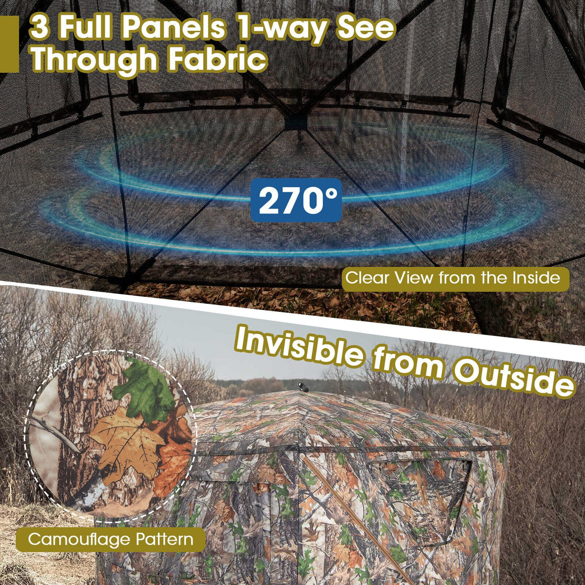 2-3 Person Hunting Blind Portable Pop Up Ground Tent with Carry Bag and Storage Pocket view 7