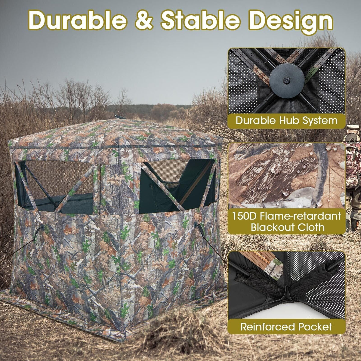 2-3 Person Hunting Blind Portable Pop Up Ground Tent with Carry Bag and Storage Pocket view 8