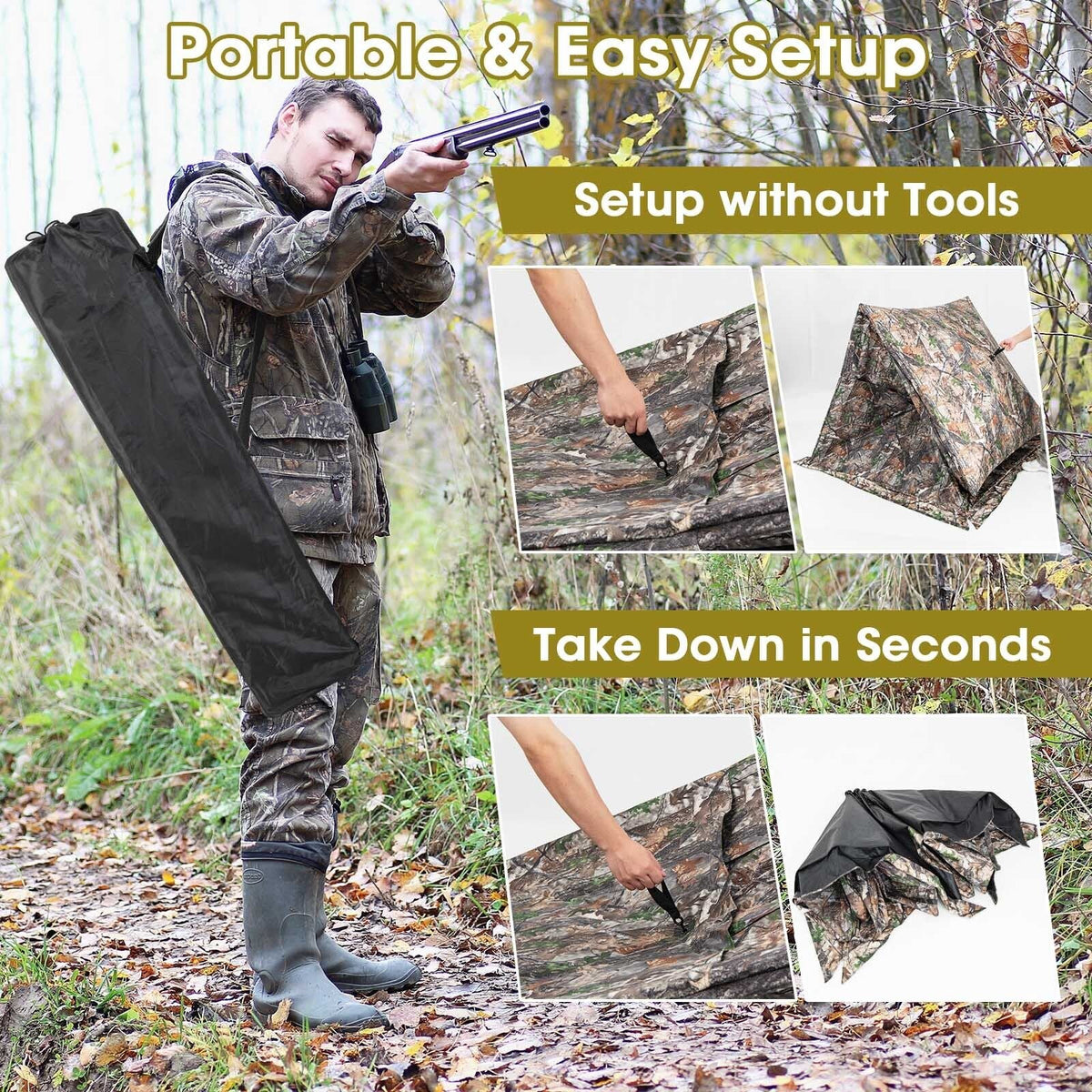 2-3 Person Hunting Blind Portable Pop Up Ground Tent with Carry Bag and Storage Pocket view 9