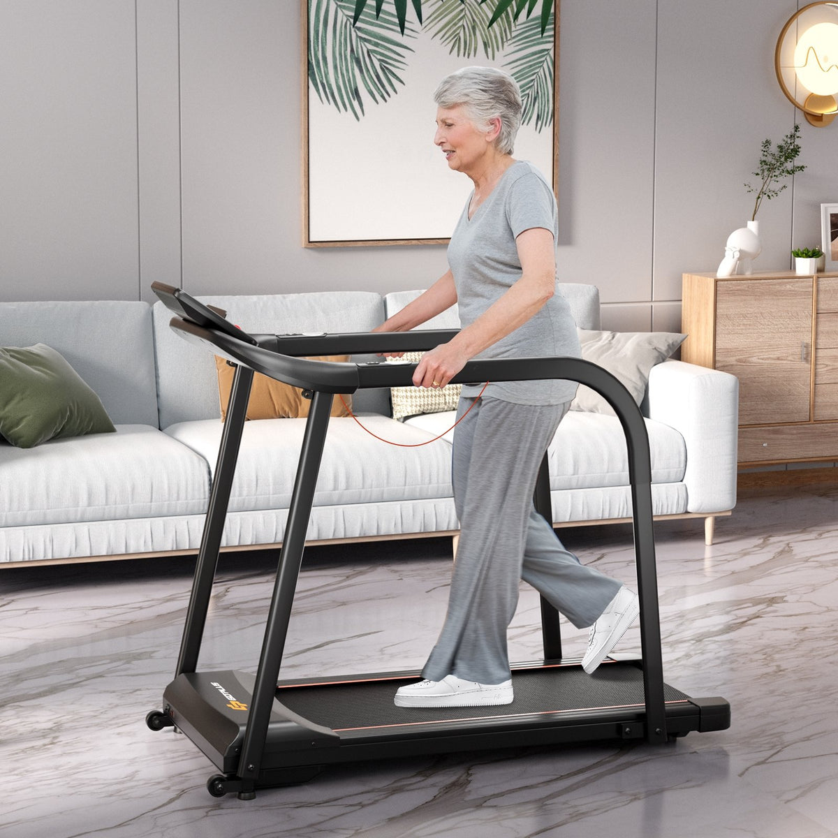 2.5 HP Walking Treadmill with Long Handrails for Seniors-Black view 2