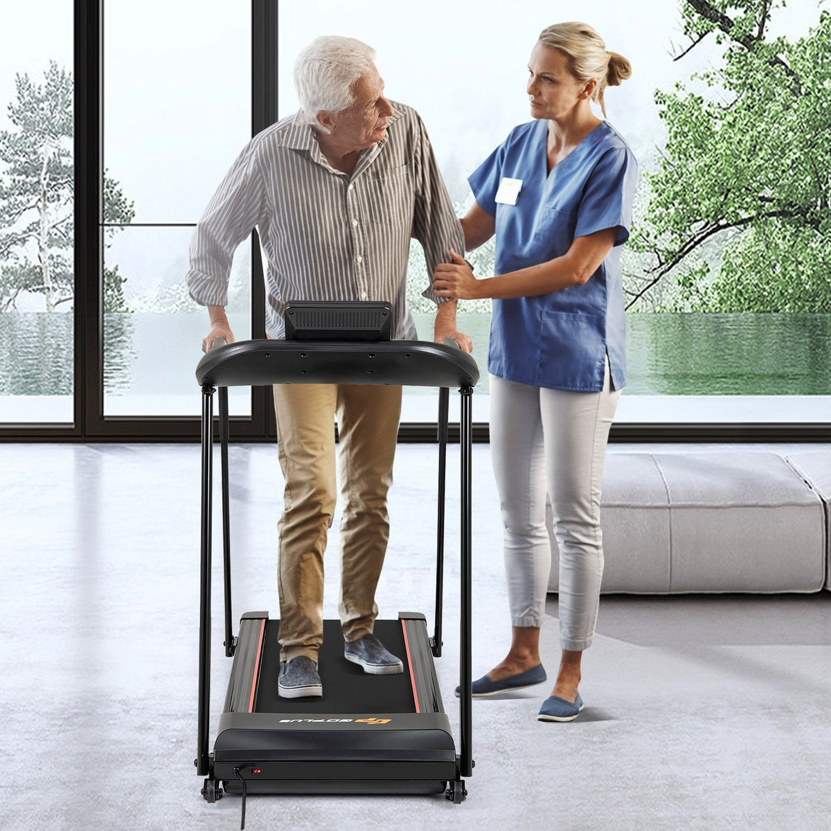 2.5 HP Walking Treadmill with Long Handrails for Seniors-Black view 3