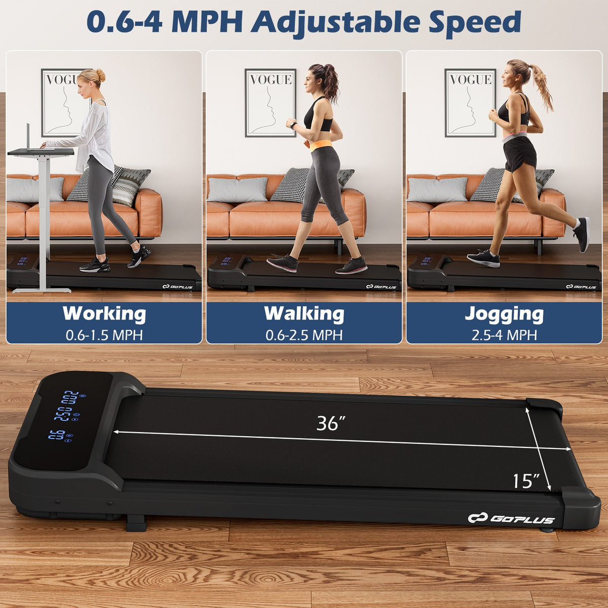 2.5HP Under Desk Treadmill with Remote Control and 3 Countdown Modes-Black view 4