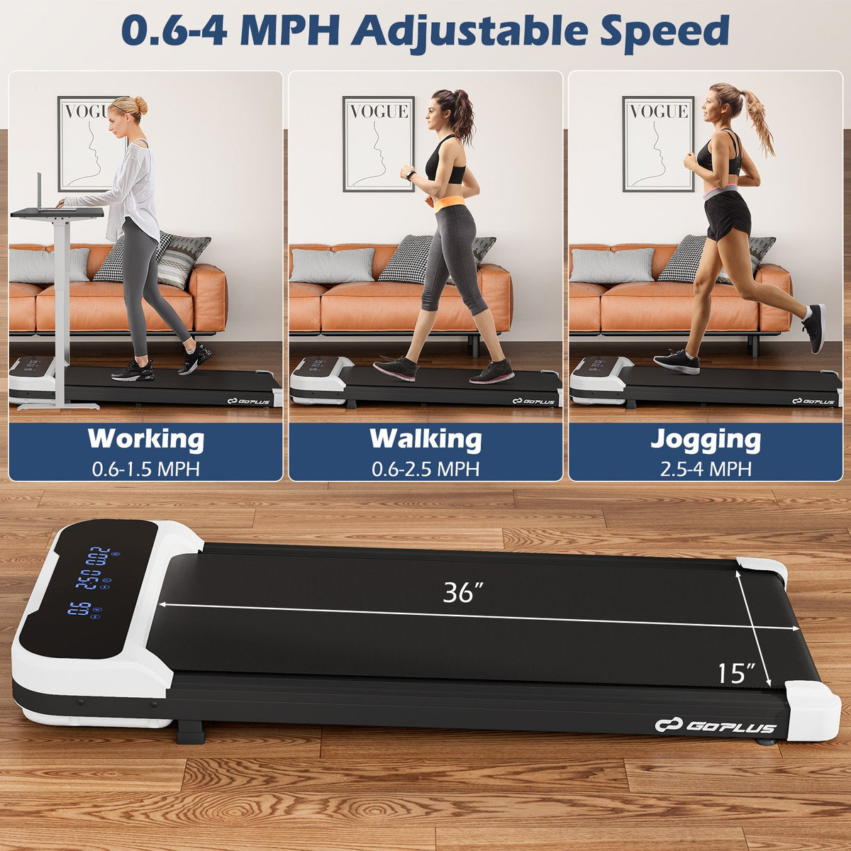2.5HP Under Desk Treadmill with Remote Control and 3 Countdown Modes-White view 4