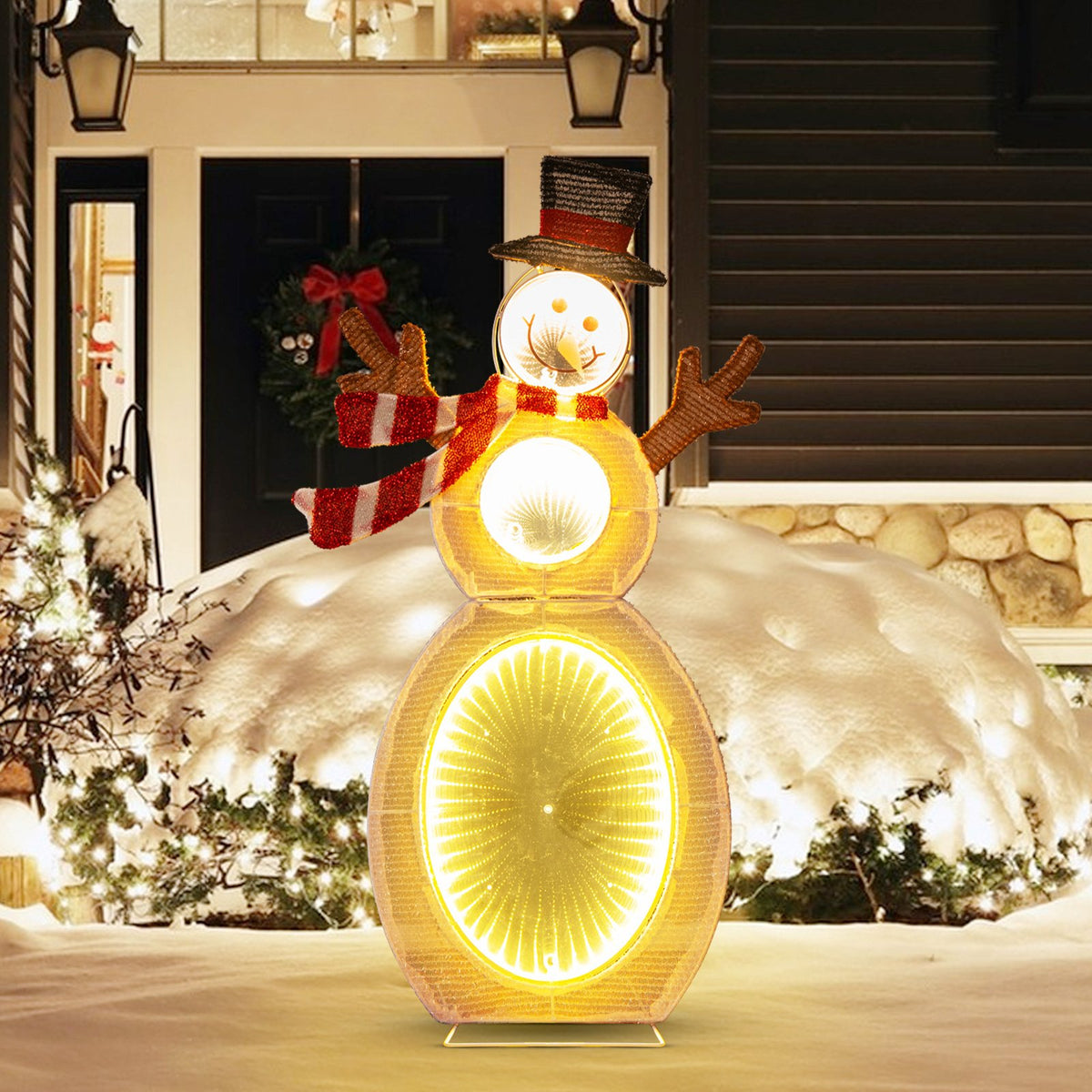 2.6 Feet Lighted Snowman with LED Lights and Metal Stand view 2