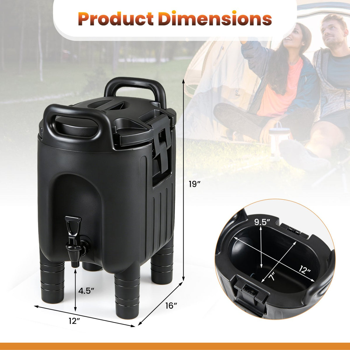 2.6 Gal Insulated Beverage Dispenser with Handles and Two-Stage Faucet-Black view 3