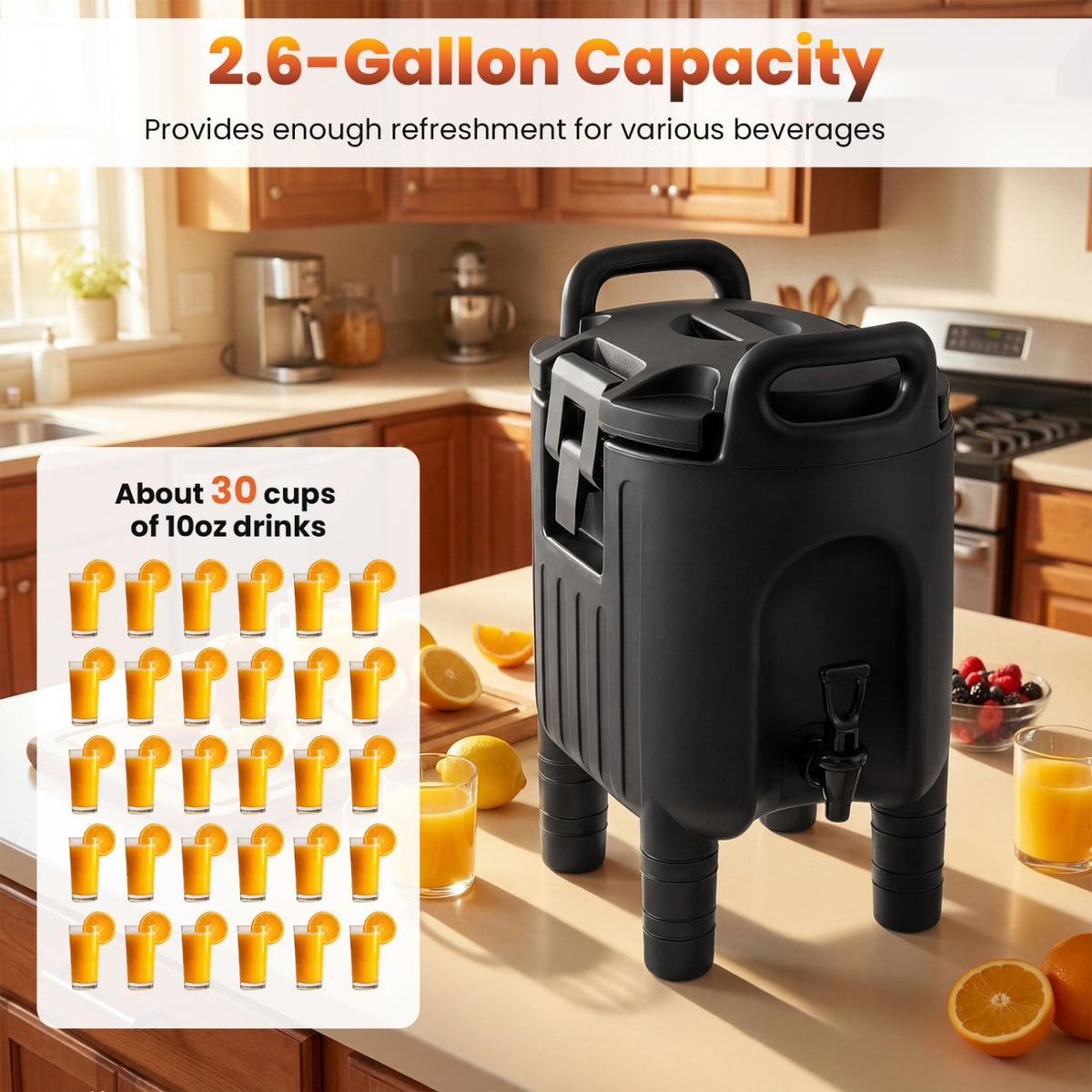 2.6 Gal Insulated Beverage Dispenser with Handles and Two-Stage Faucet-Black view 5