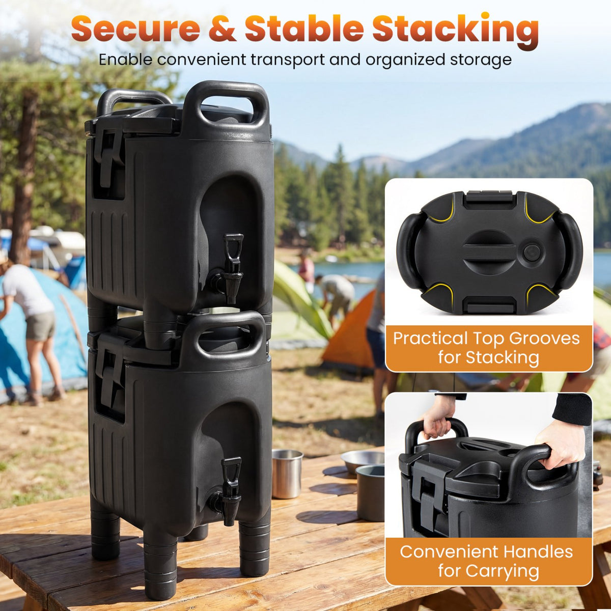 2.6 Gal Insulated Beverage Dispenser with Handles and Two-Stage Faucet-Black view 6