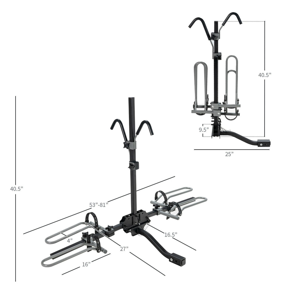 2-Bike Hitch Mount Bike Rack for 1-1/4 Inch or 2 Inch Receiver-Black view 4