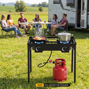2 Burner Propane Stove 160000 BTU with Adjustable Regulator & Hose for Camping BBQ-Black view 2