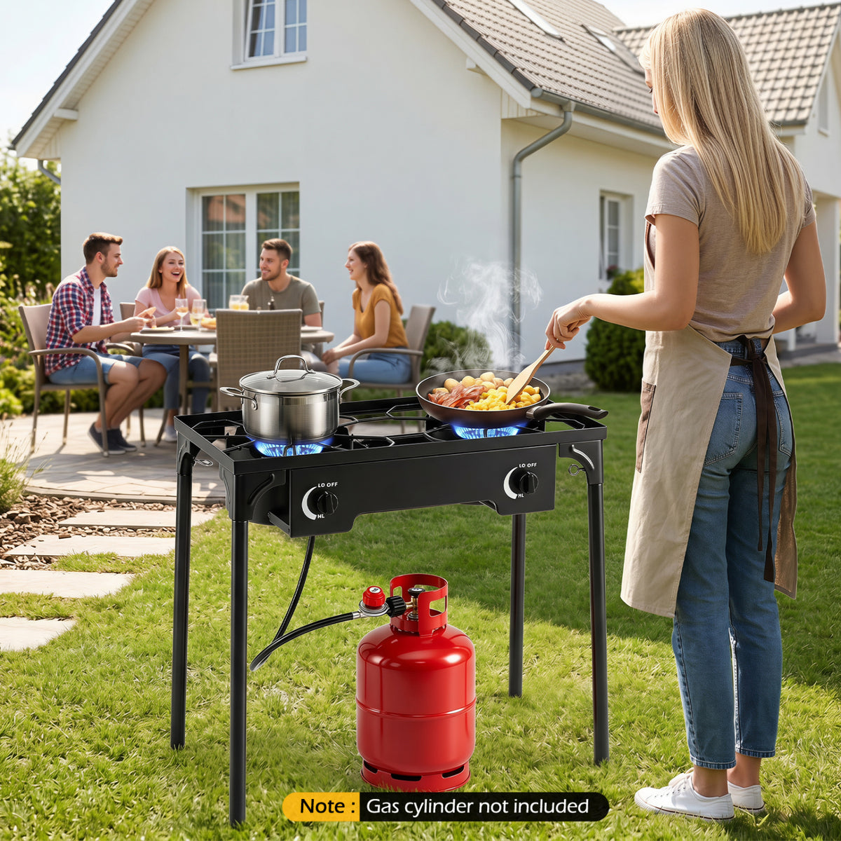 2 Burner Propane Stove 160000 BTU with Adjustable Regulator & Hose for Camping BBQ-Black view 3