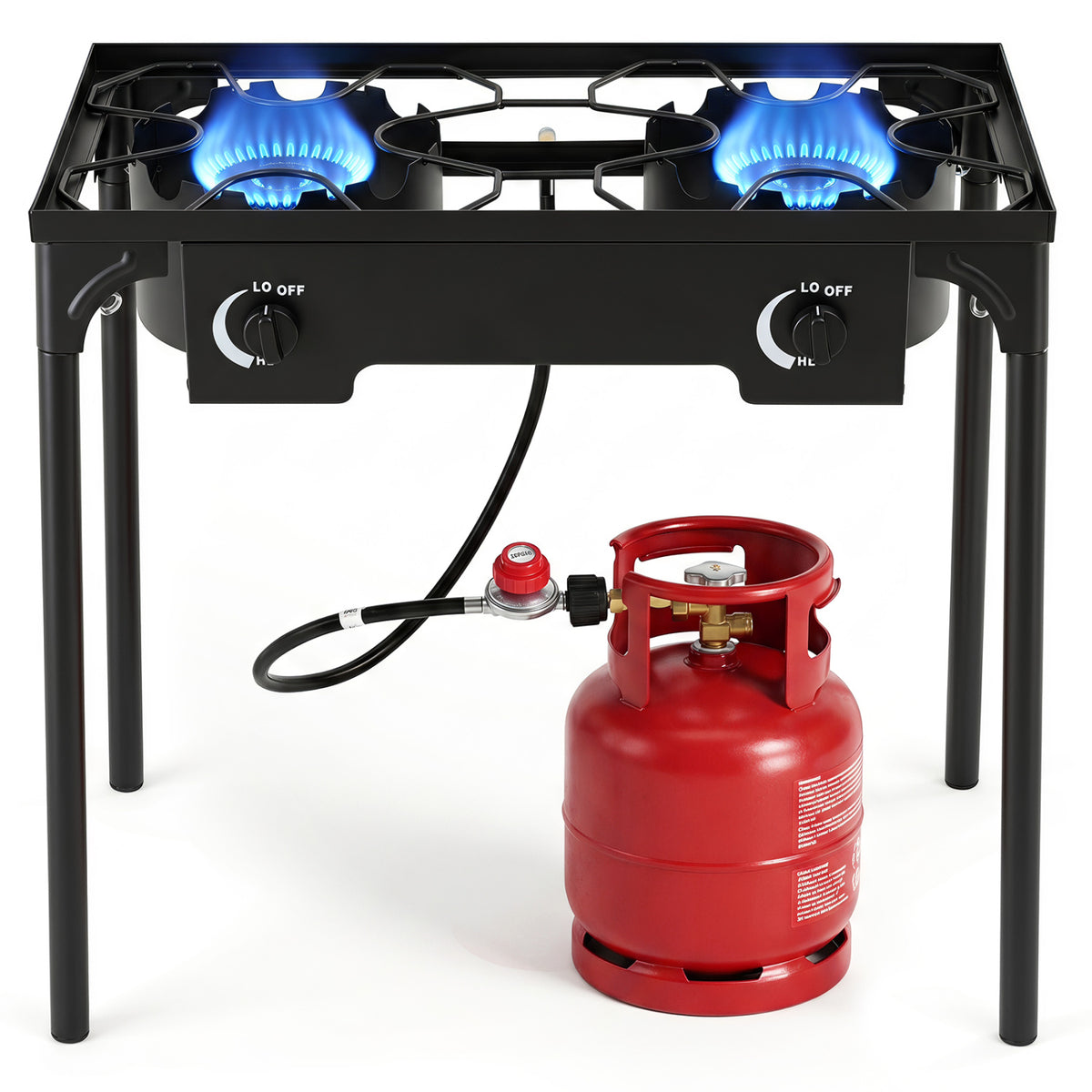 2 Burner Propane Stove 160000 BTU with Adjustable Regulator & Hose for Camping BBQ-Black view 4