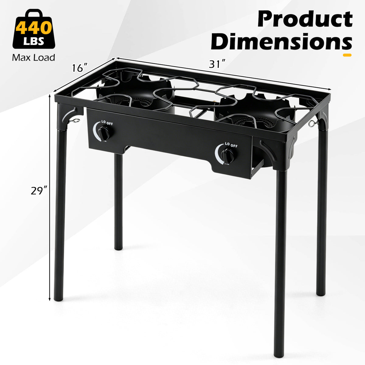 2 Burner Propane Stove 160000 BTU with Adjustable Regulator & Hose for Camping BBQ-Black view 5