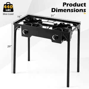2 Burner Propane Stove 160000 BTU with Adjustable Regulator & Hose for Camping BBQ-Black view 5