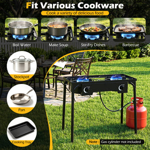 2 Burner Propane Stove 160000 BTU with Adjustable Regulator & Hose for Camping BBQ-Black view 8