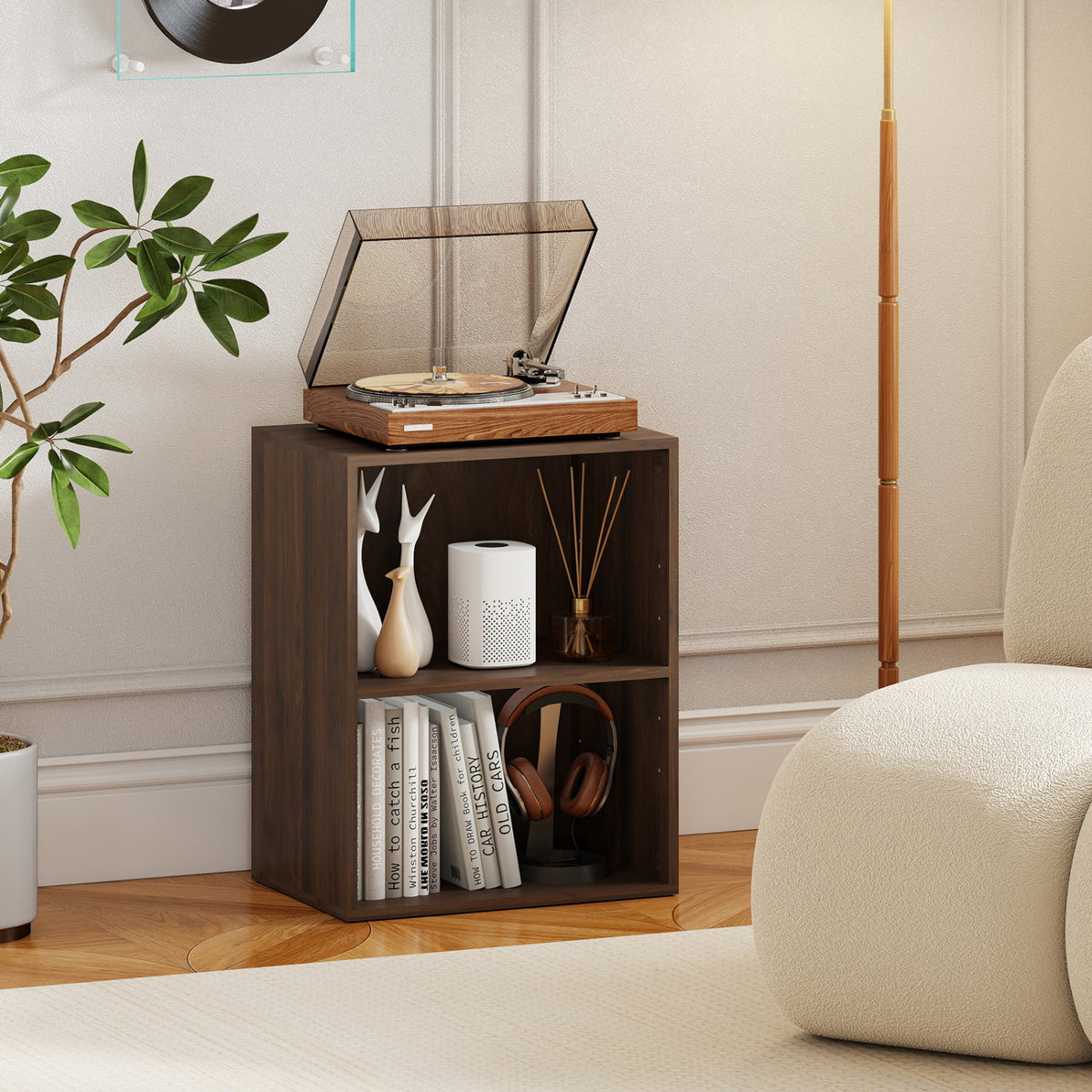 2-Cube Bookcase Floor Standing Open Bookshelf with 5-Position Adjustable Shelf-Dark Walnut view 2
