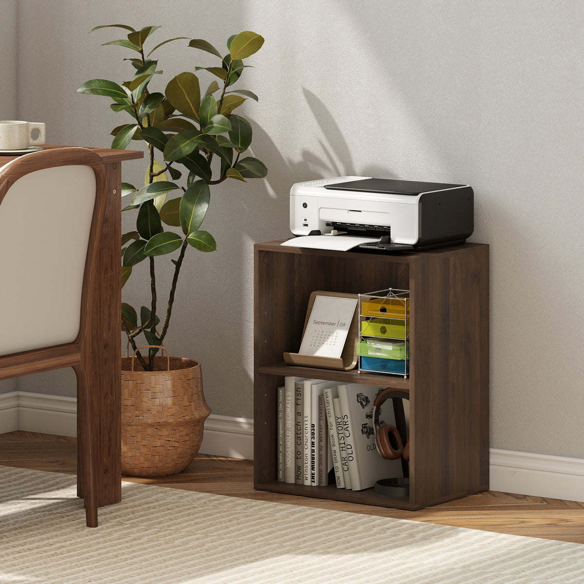 2-Cube Bookcase Floor Standing Open Bookshelf with 5-Position Adjustable Shelf-Dark Walnut view 3