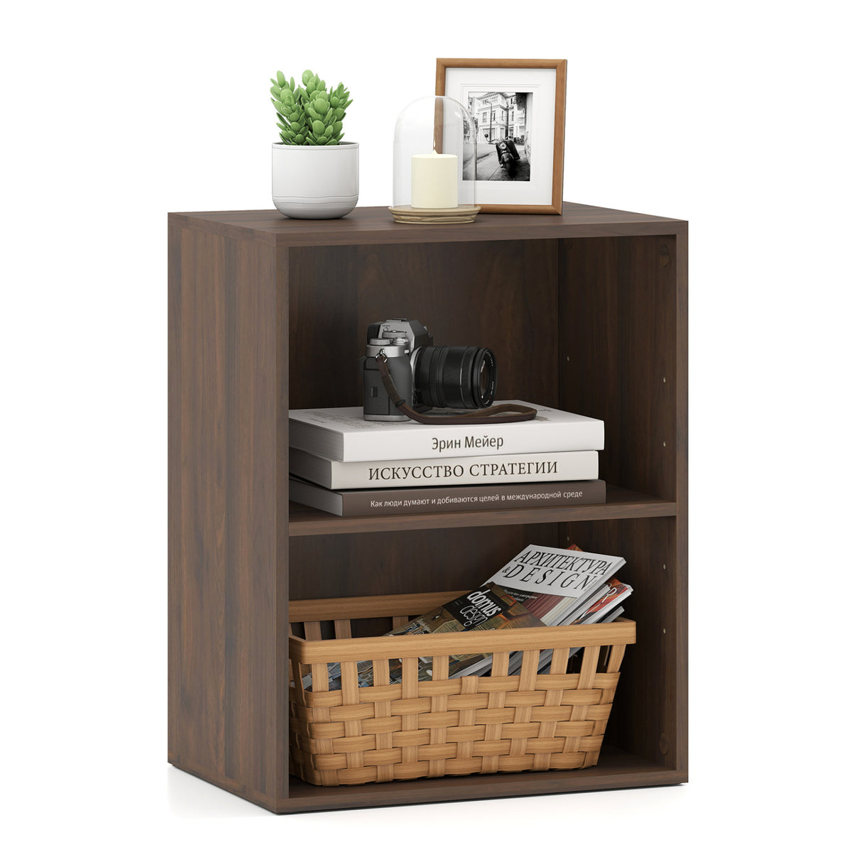 2-Cube Bookcase Floor Standing Open Bookshelf with 5-Position Adjustable Shelf-Dark Walnut view 4