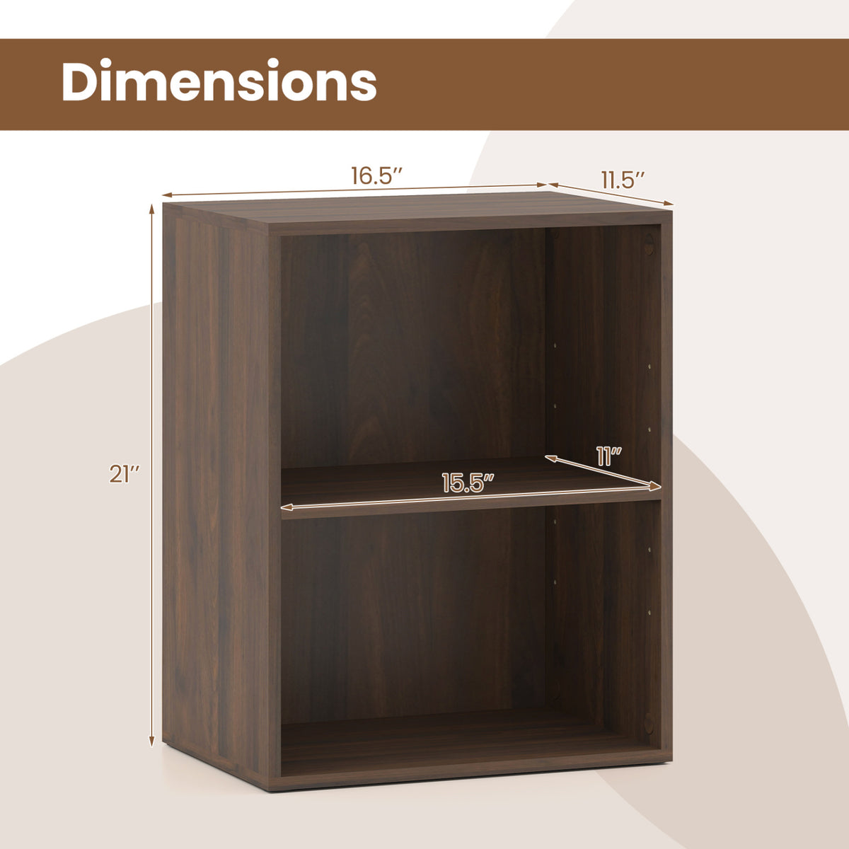2-Cube Bookcase Floor Standing Open Bookshelf with 5-Position Adjustable Shelf-Dark Walnut view 5