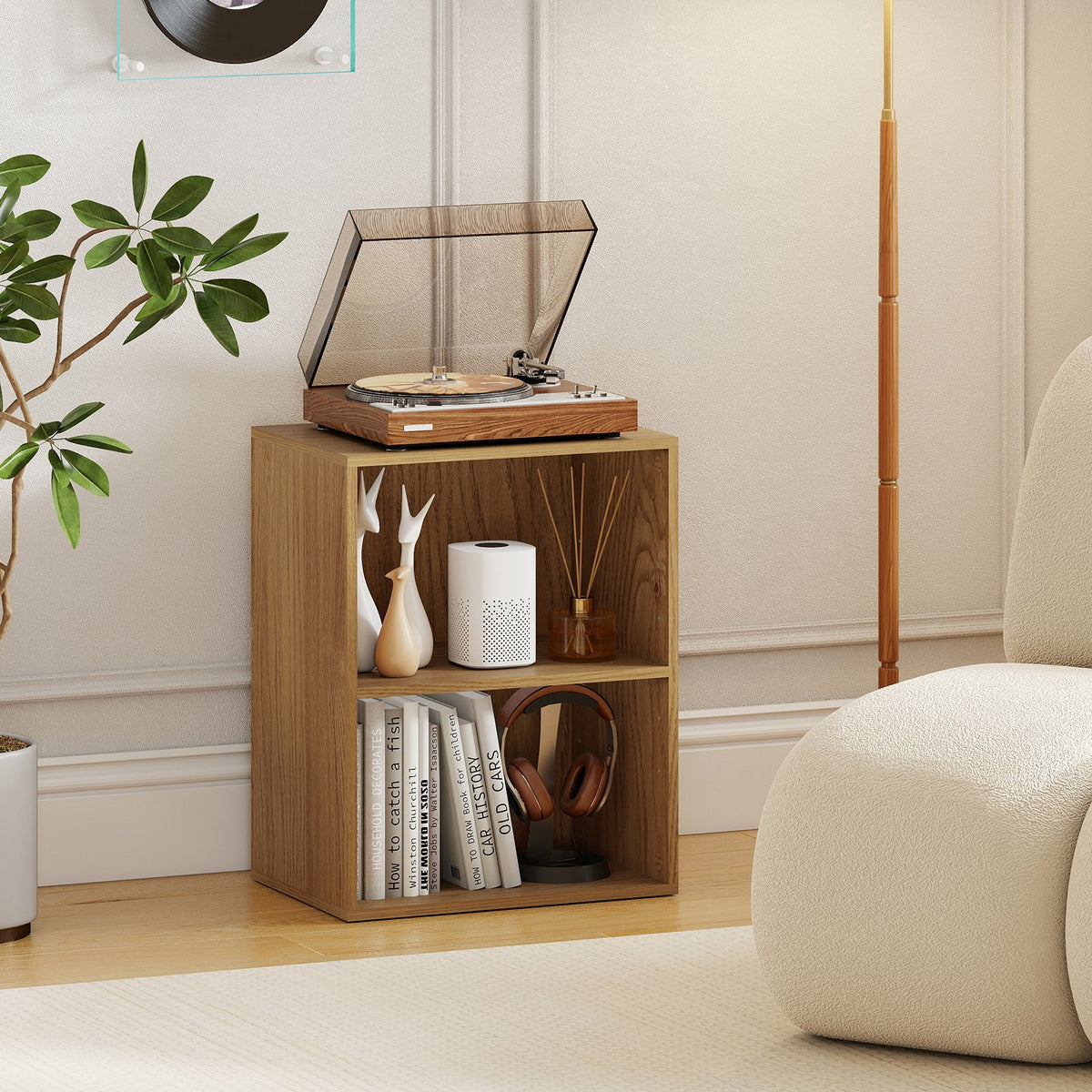 2-Cube Bookcase Floor Standing Open Bookshelf with 5-Position Adjustable Shelf-Natural view 2