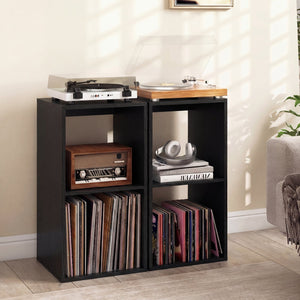 2 Cube Bookshelf with Back Guardrail for Living Room Bedroom-Black view 3