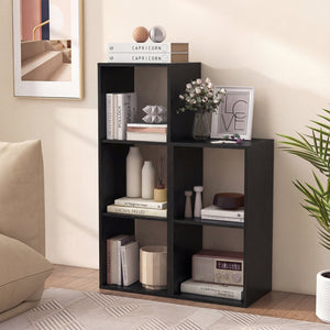 2 Cube Bookshelf with Back Guardrail for Living Room Bedroom-Black view 6