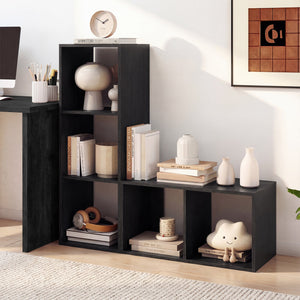 2 Cube Bookshelf with Back Guardrail for Living Room Bedroom-Black view 7