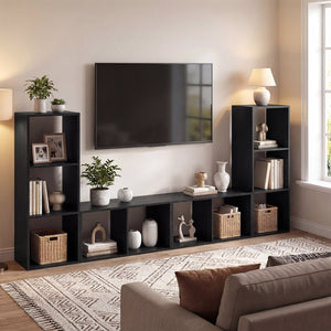 2 Cube Bookshelf with Back Guardrail for Living Room Bedroom-Black view 8