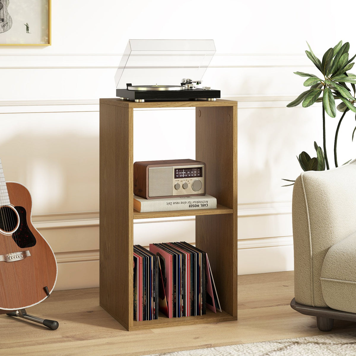 2 Cube Bookshelf with Back Guardrail for Living Room Bedroom-Natural view 2
