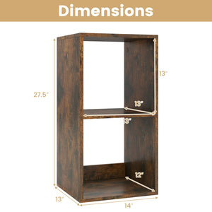 2 Cube Bookshelf with Back Guardrail for Living Room Bedroom-Rustic Brown view 5