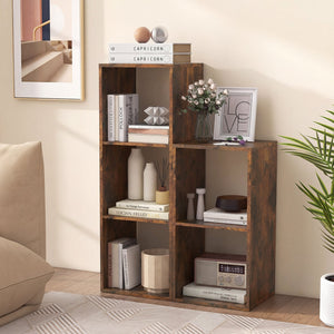 2 Cube Bookshelf with Back Guardrail for Living Room Bedroom-Rustic Brown view 7