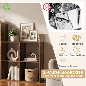 2 Cube Bookshelf with Back Guardrail for Living Room Bedroom-Rustic Brown view 8