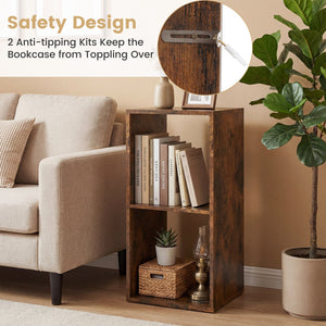 2 Cube Bookshelf with Back Guardrail for Living Room Bedroom-Rustic Brown view 9