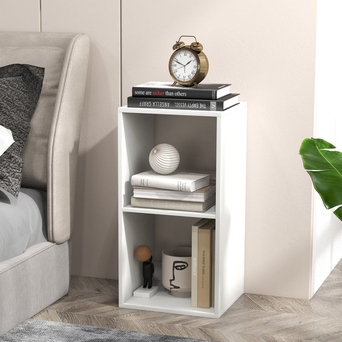 2 Cube Bookshelf with Back Guardrail for Living Room Bedroom-White view 2