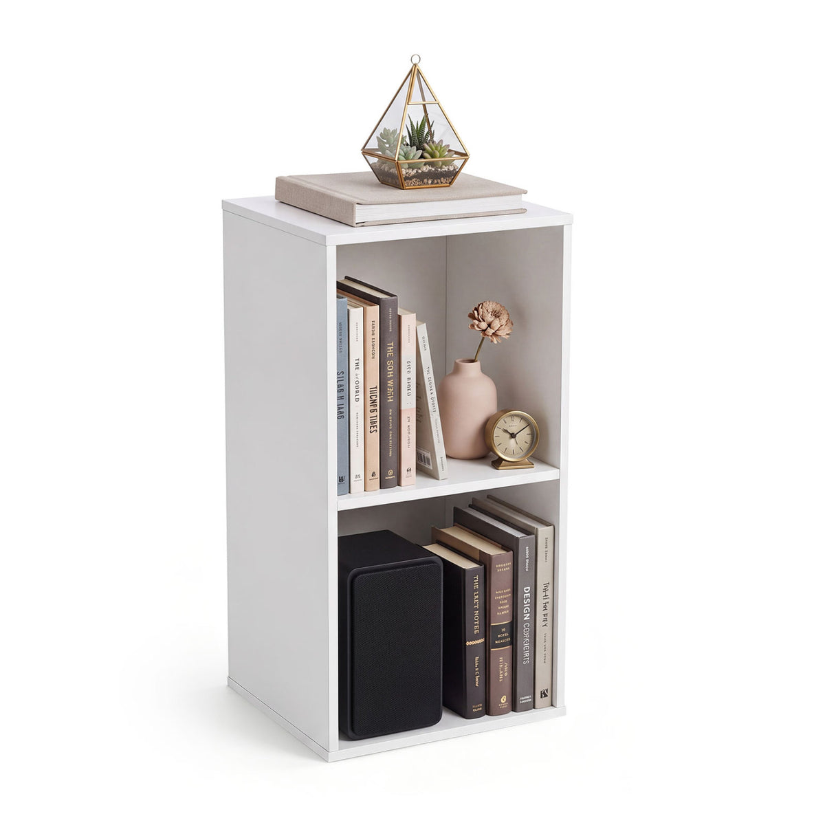 2-Cube Vertical or Horizontal Freestanding Bookshelf with 2 Compartments and 2 Anti-tipping Kits for Home Office-White
