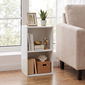 2-Cube Vertical or Horizontal Freestanding Bookshelf with 2 Compartments and 2 Anti-tipping Kits for Home Office-White view 2