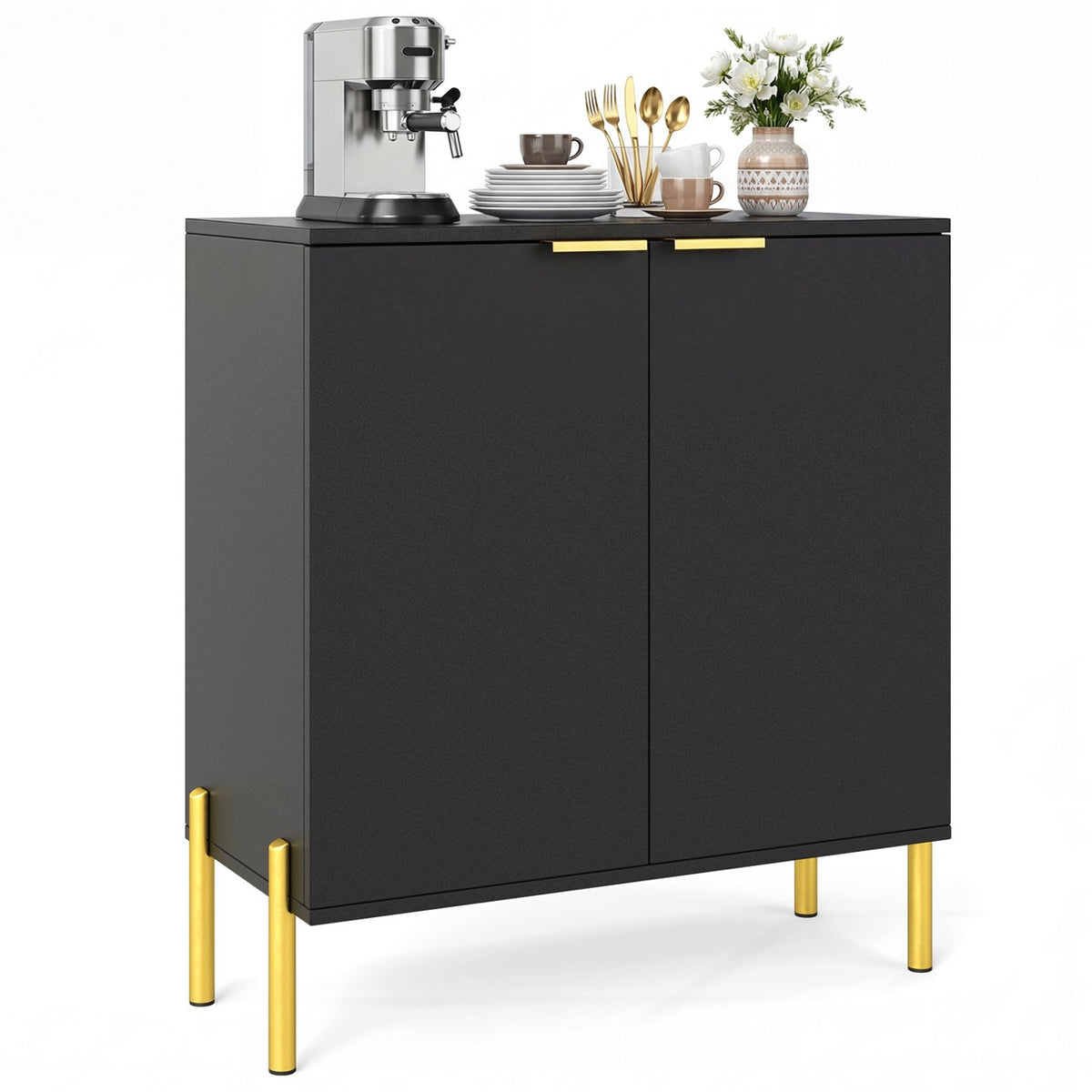 2-Door Buffet Cabinet Sideboard with Shelf and Metal Legs-Black