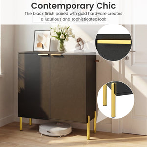 2-Door Buffet Cabinet Sideboard with Shelf and Metal Legs-Black view 8