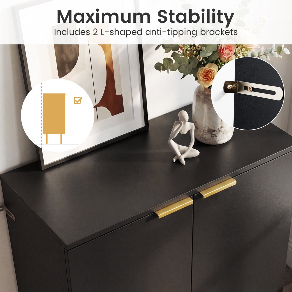 2-Door Buffet Cabinet Sideboard with Shelf and Metal Legs-Black view 9