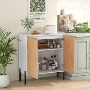 2-Door Buffet Cabinet Sideboard with Shelf and Metal Legs-White-Natural Wood view 2