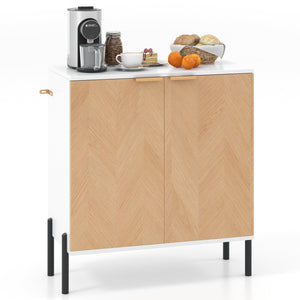 2-Door Buffet Cabinet Sideboard with Shelf and Metal Legs-White-Natural Wood view 4