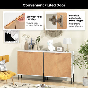2-Door Buffet Cabinet Sideboard with Shelf and Metal Legs-White-Natural Wood view 9