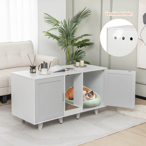 Patented 2-Door Cat Litter Box Enclosure with Winding Entry and Scratching Board-Gray view 2