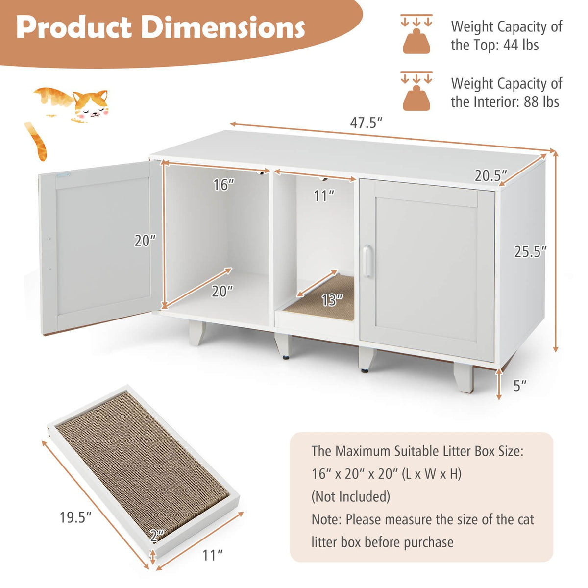 Patented 2-Door Cat Litter Box Enclosure with Winding Entry and Scratching Board-Gray view 4