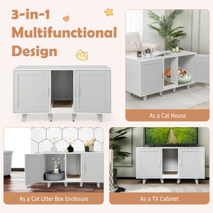 Patented 2-Door Cat Litter Box Enclosure with Winding Entry and Scratching Board-Gray view 5