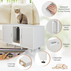 Patented 2-Door Cat Litter Box Enclosure with Winding Entry and Scratching Board-Gray view 7
