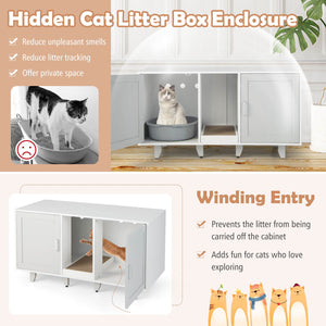 Patented 2-Door Cat Litter Box Enclosure with Winding Entry and Scratching Board-Gray view 9